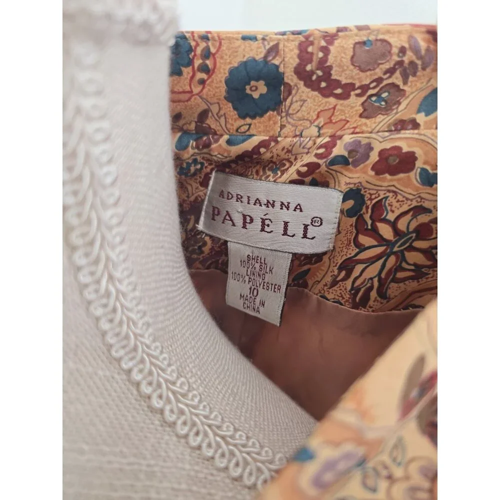 Adrianna Papell Silk Brown Floral Paisley Button Boho Vintage Jacket Blouse 10 M - Picture 8 of 12